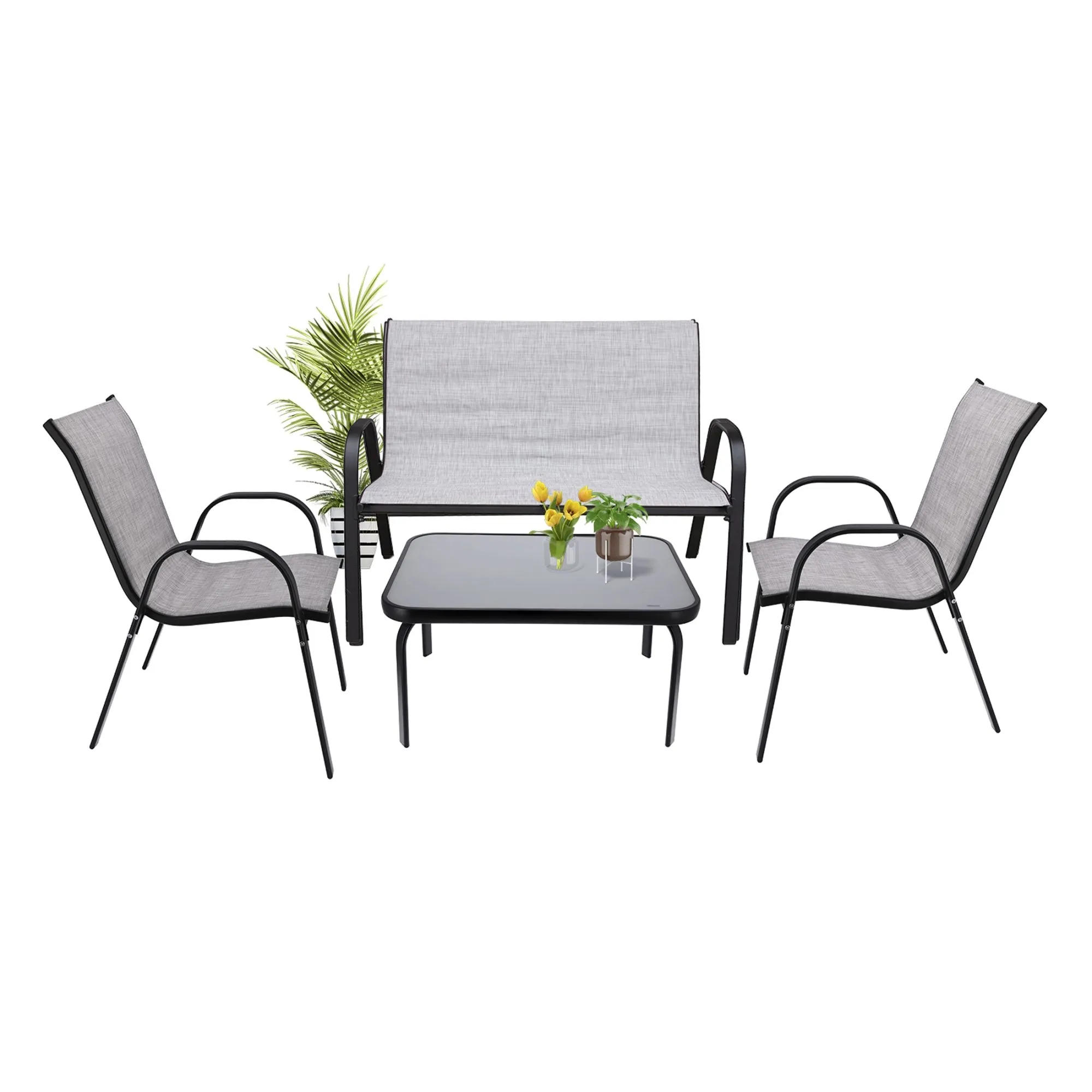 Zestaw mebli ogrodowych, stolik, krzesła, sofa, szare