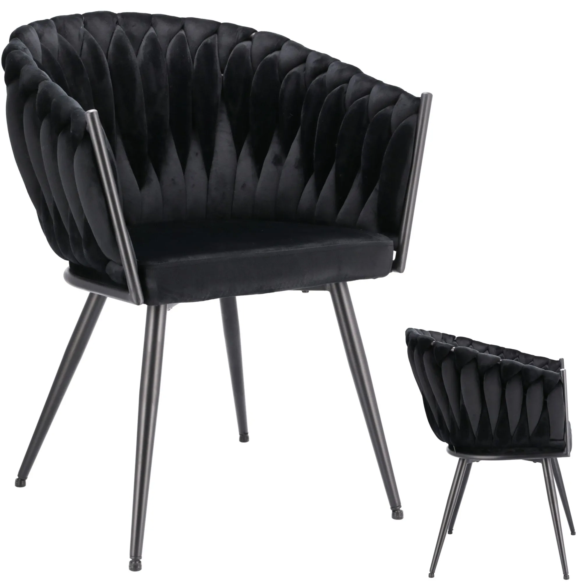 Krzesło welurowe, jadalnia, czarne, nogi czarne