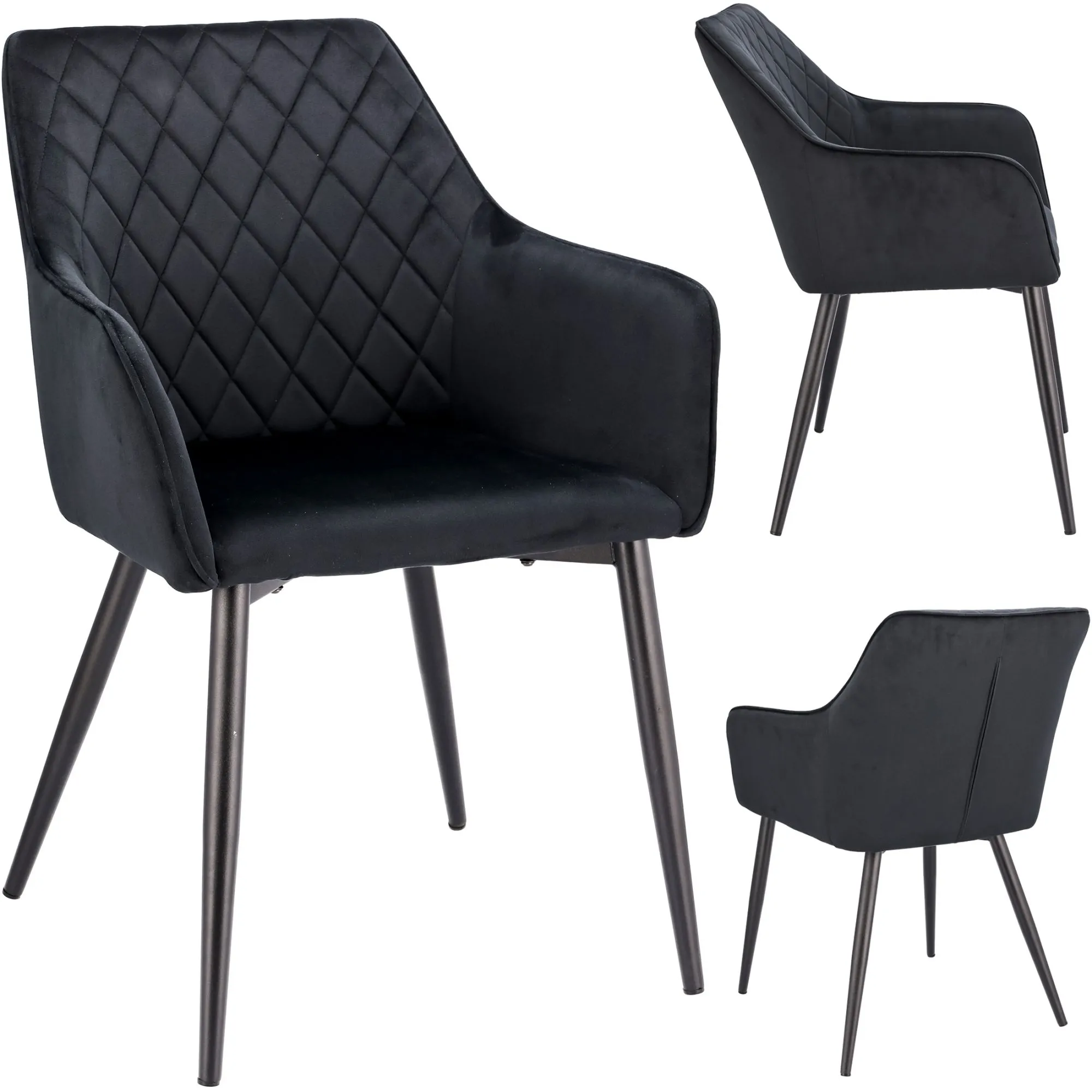 Krzesło welurowe do salonu, jadalni, czarne nogi, czarne