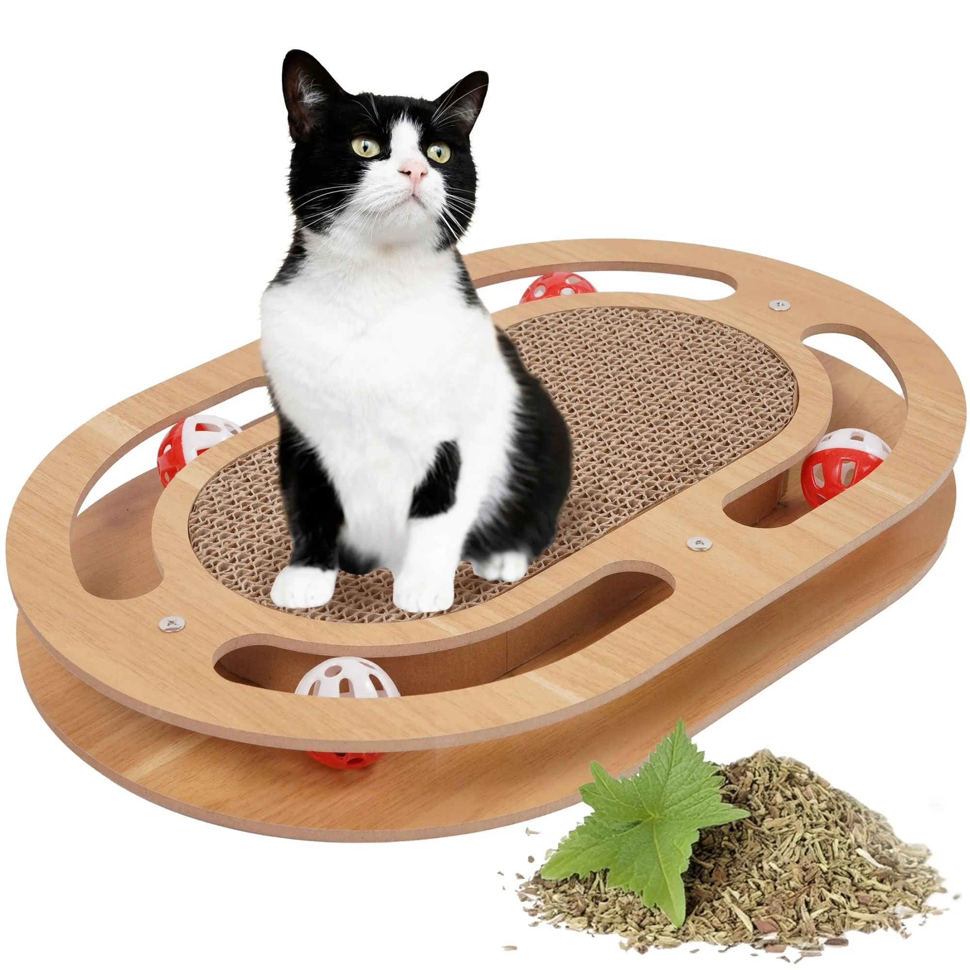 Drapak dla kota, zabawka, piłeczki, tekturowy, owalny, 41x27x5 cm