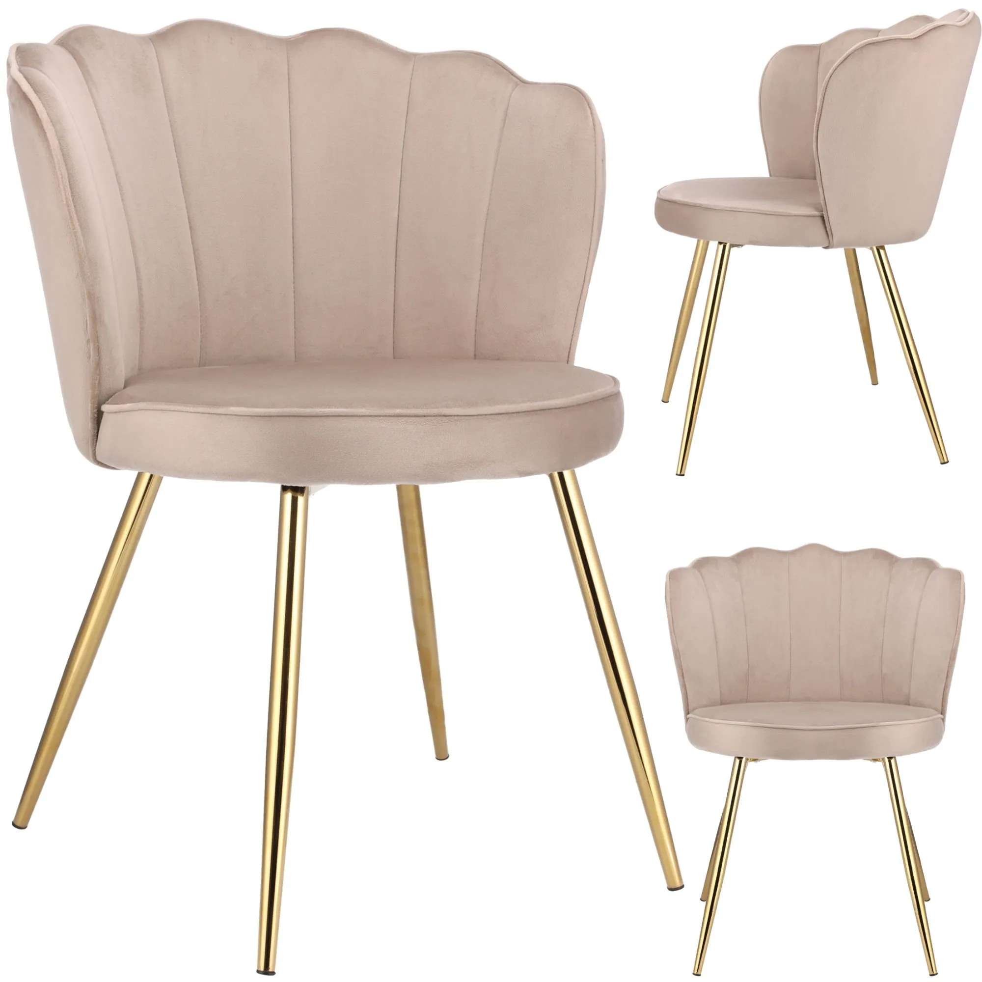 krzesło tapicerowane, do jadalni, Fiore, złote nogi, beżowe