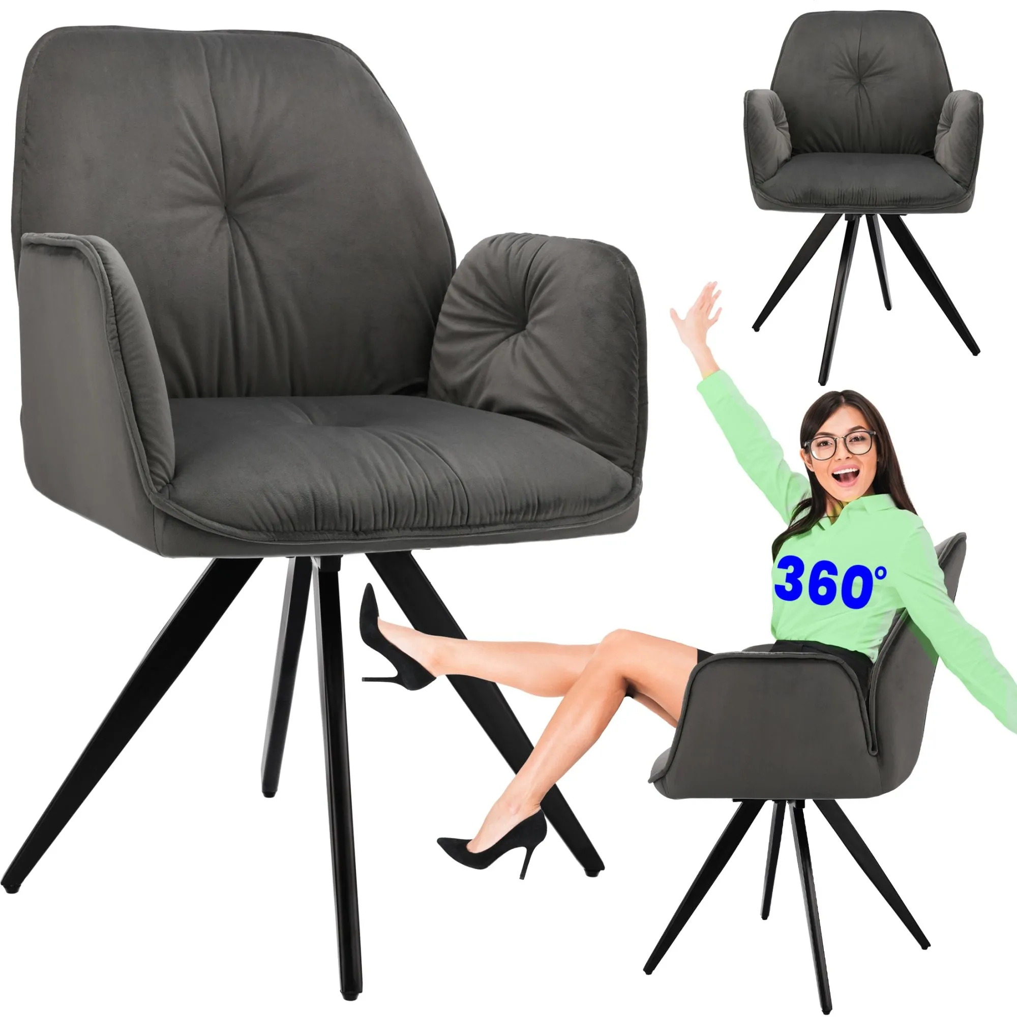 Krzesło obrotowe, komfortowe, miękki welur, szary