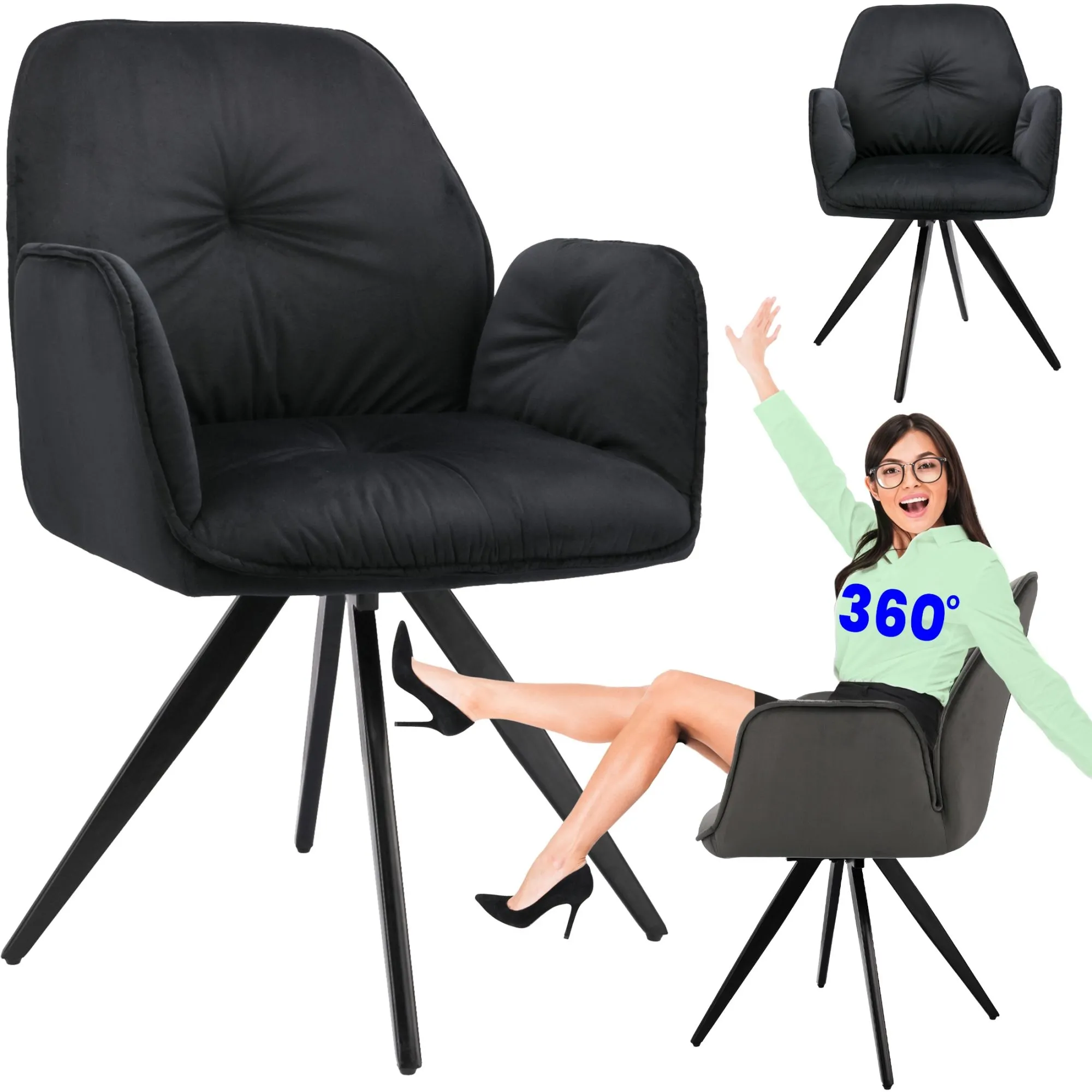 Krzesło obrotowe, komfortowe, miękki welur, czarny