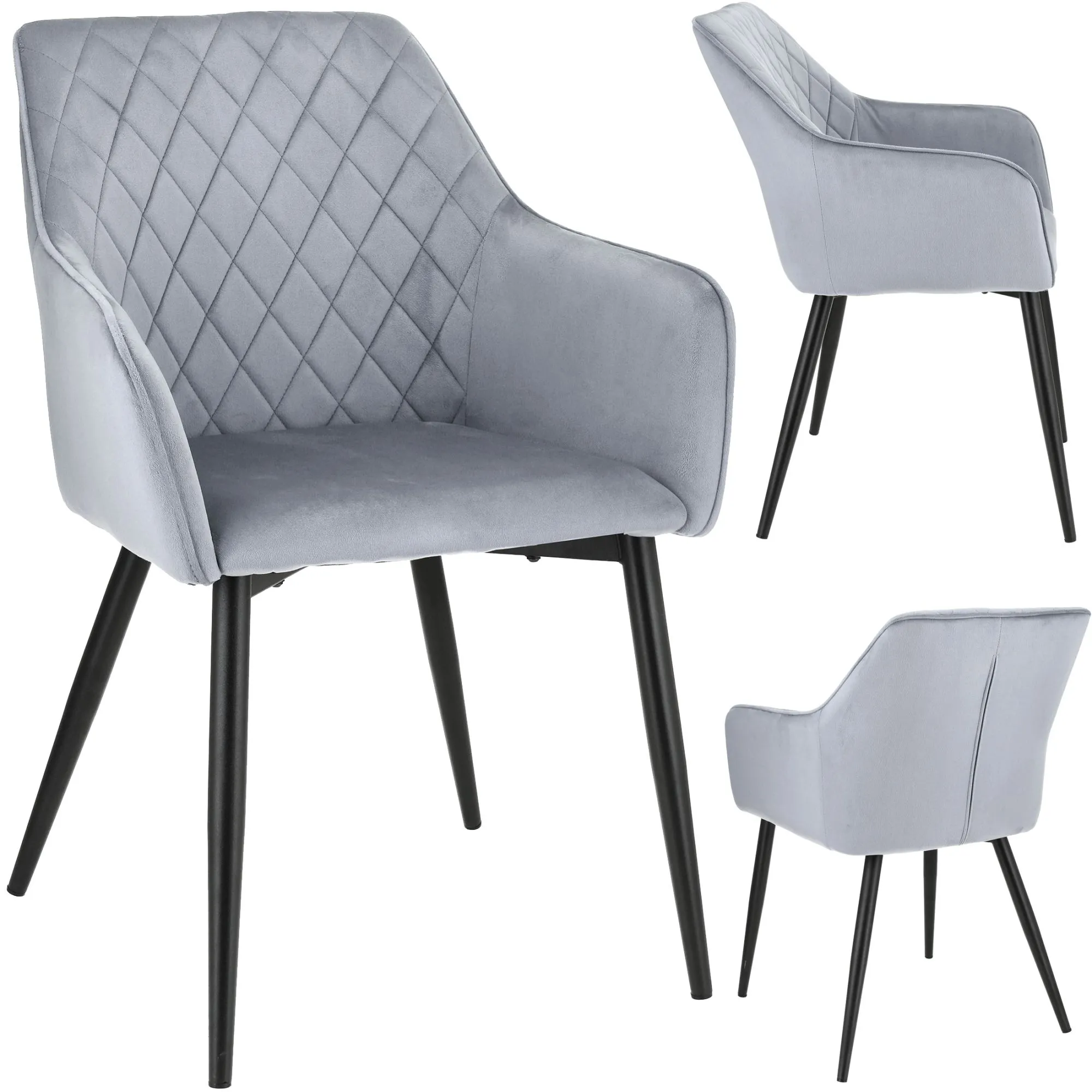 Krzesło welurowe do salonu, jadalni, czarne nogi, szare