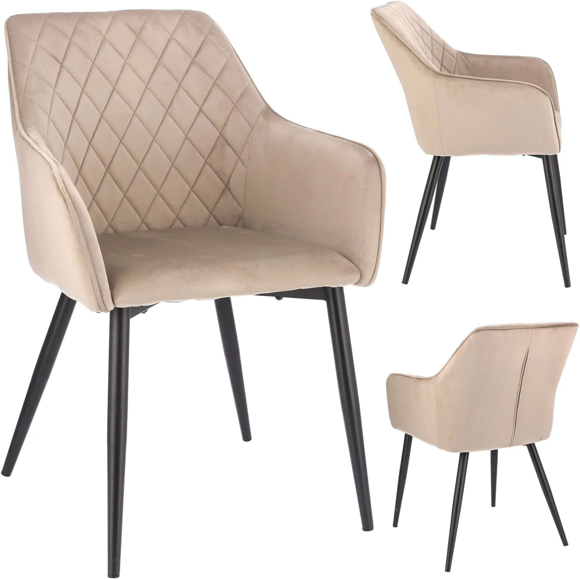 Krzesło welurowe do salonu, jadalni, czarne nogi, beżowe