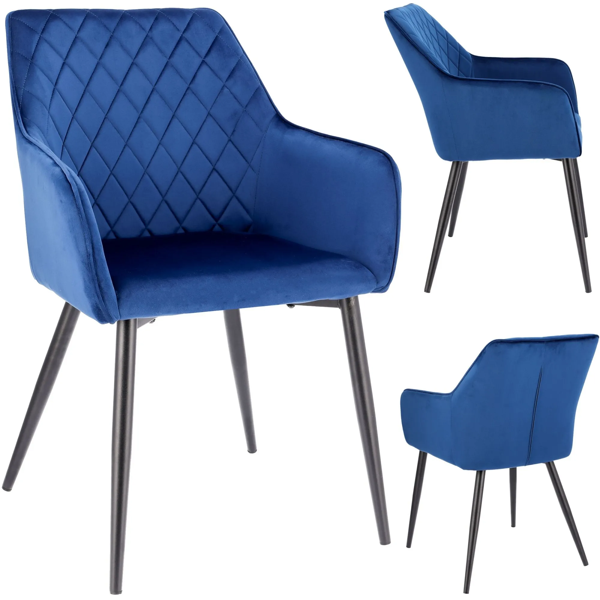 Krzesło welurowe do salonu, jadalni, czarne nogi, niebieskie