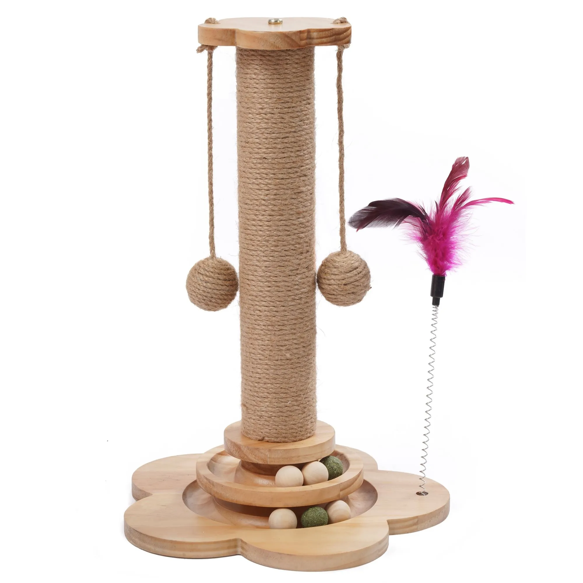 Drapak dla kota, zabawka, stojąca, kuleczki, piórko, 45 cm