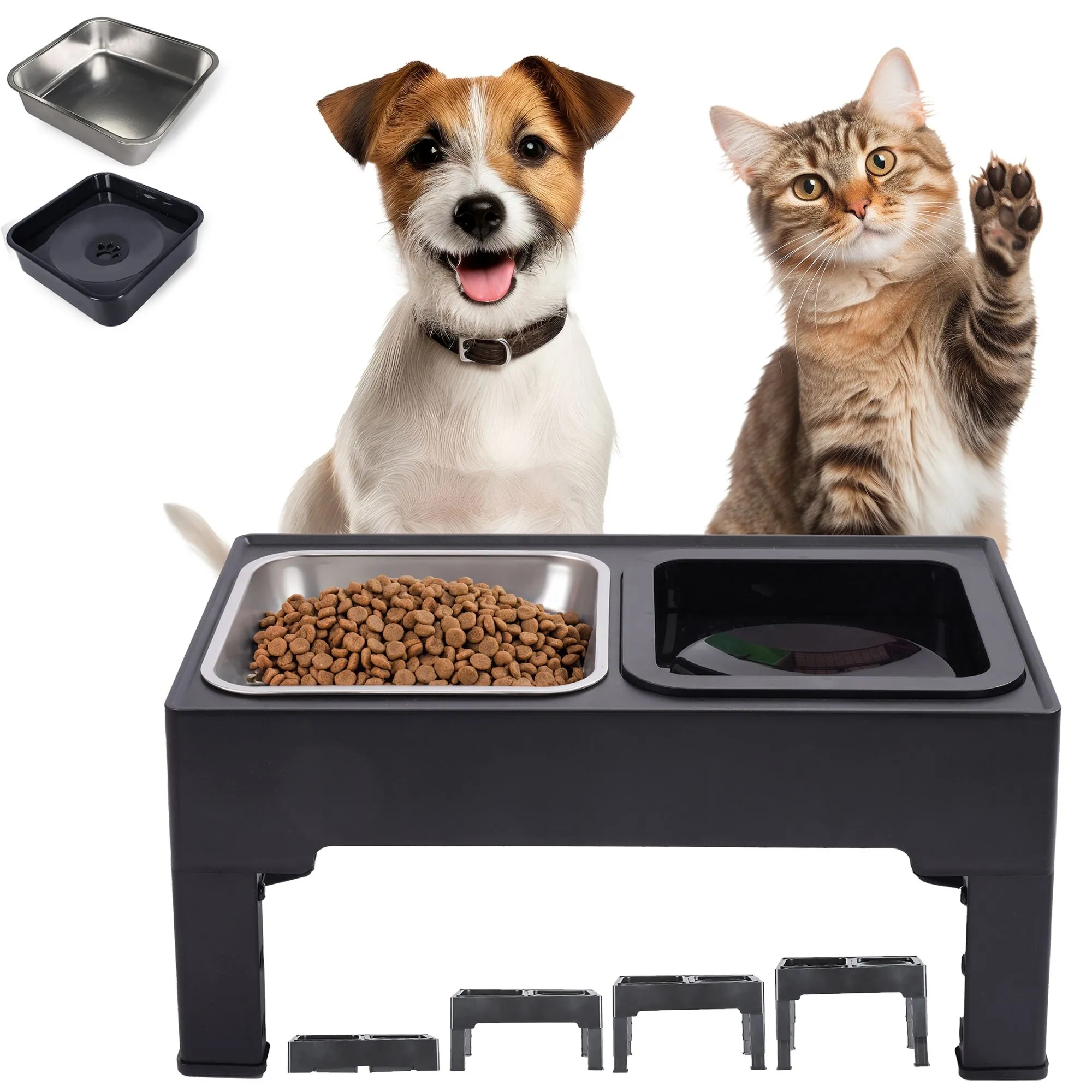Zestaw 2 misek dla kota, psa, z regulacją wysokości na stojaku, 43 cm