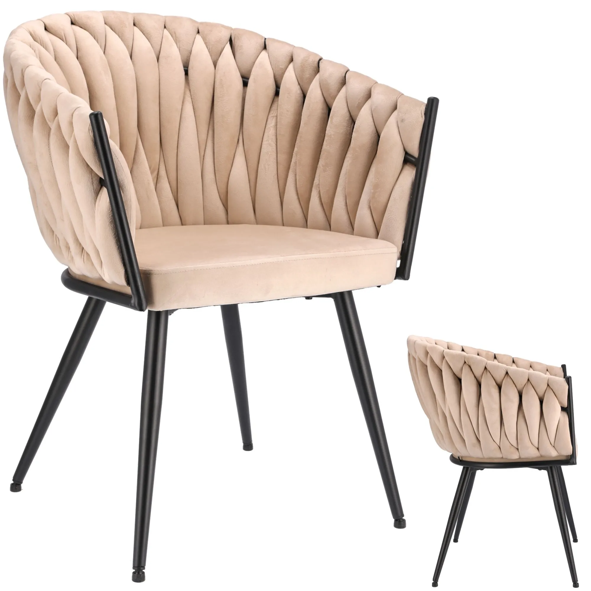 Krzesło welurowe, jadalnia, beżowe, nogi czarne