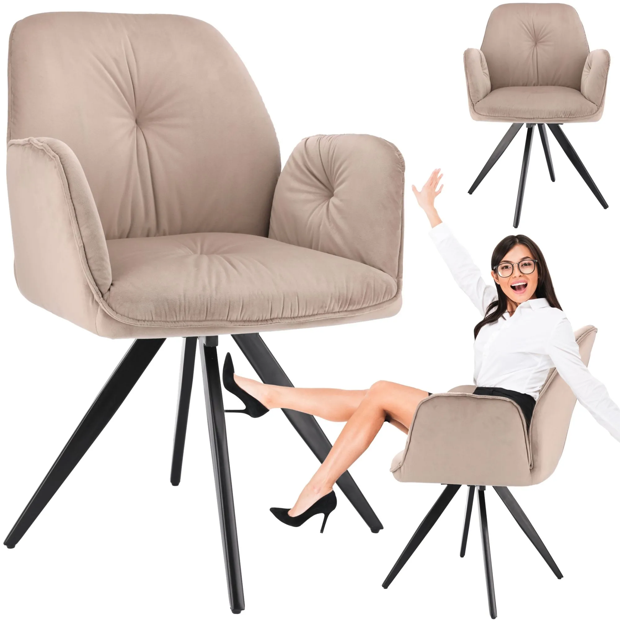 Krzesło obrotowe, komfortowe, miękki welur, beżowy