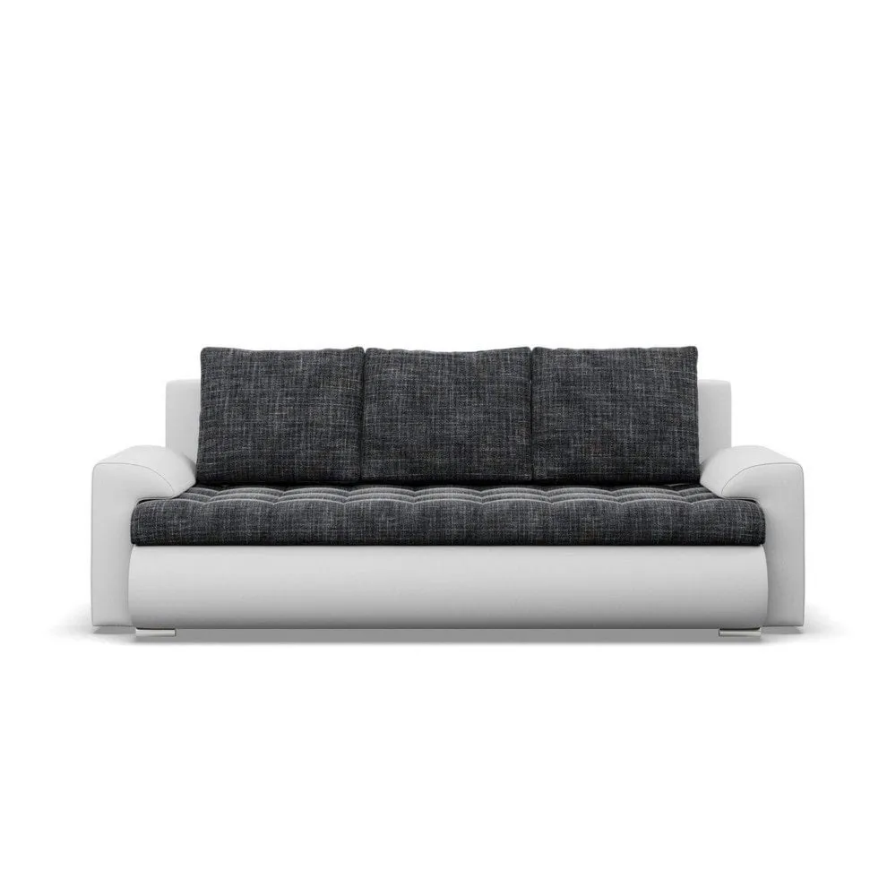 Kanapa rozkładana, Bosco, plecionka, ekoskóra, 222x96x92 cm, ciemny szary, biały