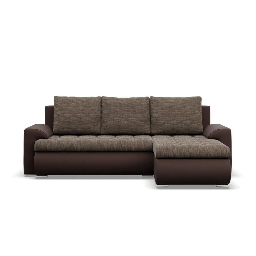 Narożnik rozkładany, prawy, Bosco, plecionka, ekoskóra, 230x159x89 cm, brązowy