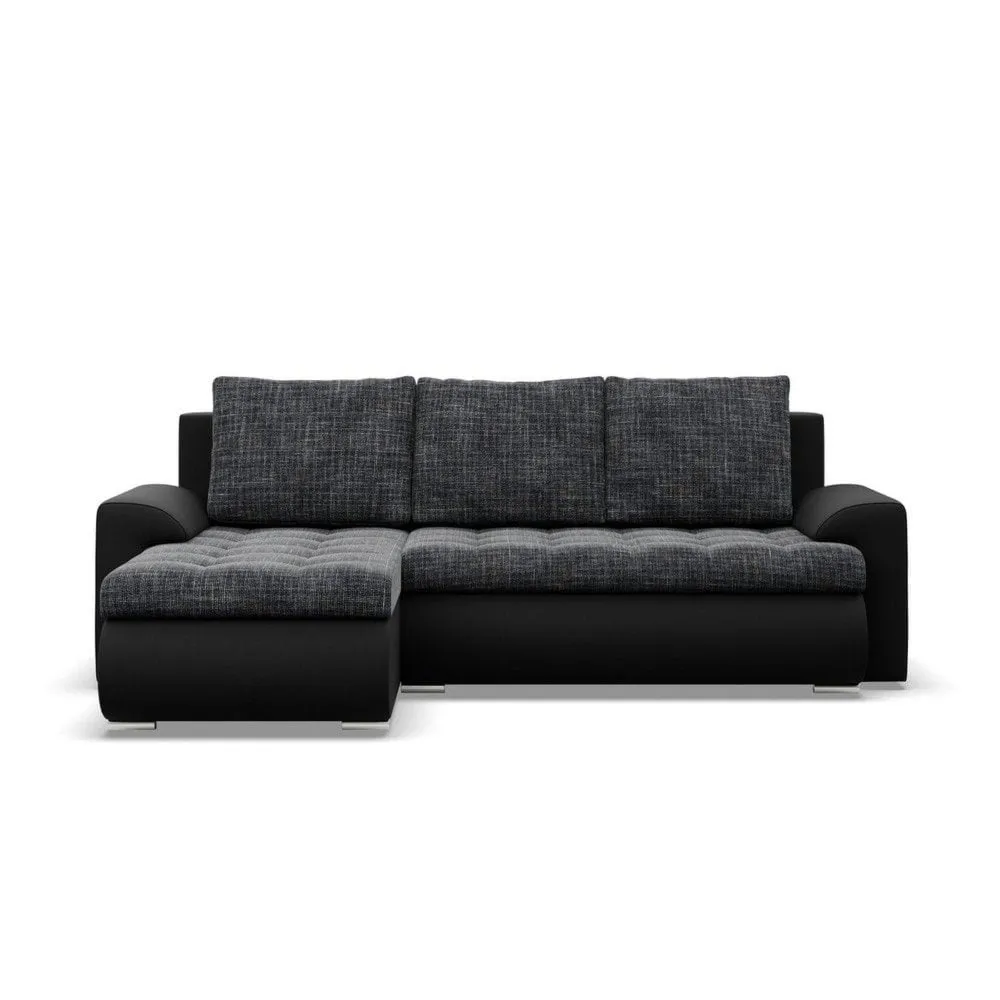 Narożnik rozkładany, lewy, Bosco, plecionka, ekoskóra, 230x159x89 cm, ciemny szary, czarny