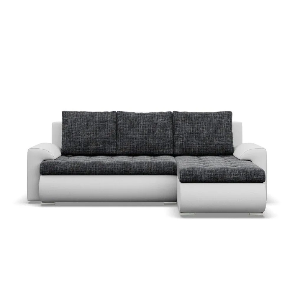 Narożnik rozkładany, prawy, Bosco, plecionka, ekoskóra, 230x159x89 cm, ciemny szary, biały