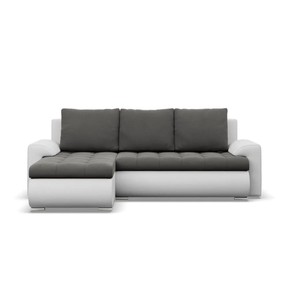 Narożnik rozkładany, lewy, Bosco, velvet, ekoskóra, 230x159x89 cm, ciemny szary, biały