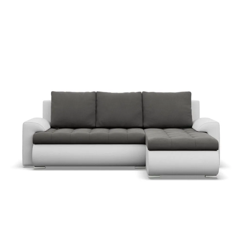 Narożnik rozkładany, prawy, Bosco, velvet, ekoskóra, 230x159x89 cm, ciemny szary, biały
