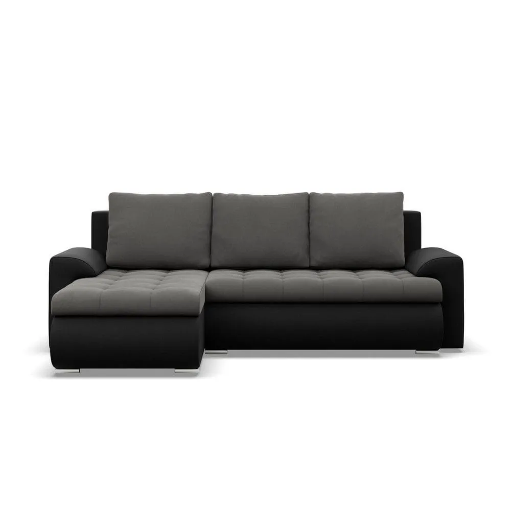Narożnik rozkładany, lewy, Bosco, velvet, ekoskóra, 230x159x89 cm, ciemny szary, czarny