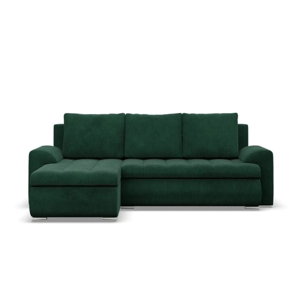 Narożnik rozkładany, lewy, Bosco, sztruks, 230x159x89 cm, butelkowa zieleń