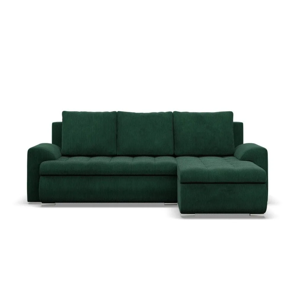 Narożnik rozkładany, prawy, Bosco, sztruks, 230x159x89 cm, butelkowa zieleń