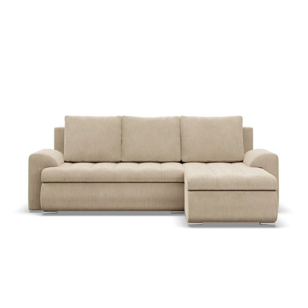 Narożnik rozkładany, prawy, Bosco, sztruks, 230x159x89 cm, beżowy