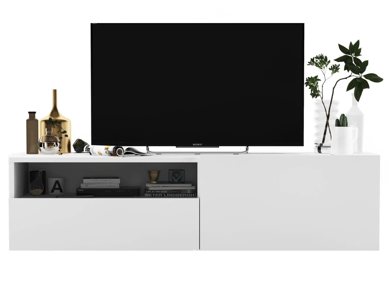 Wisząca szafka RTV, enjoy, 120x35x30 cm, biel, mat