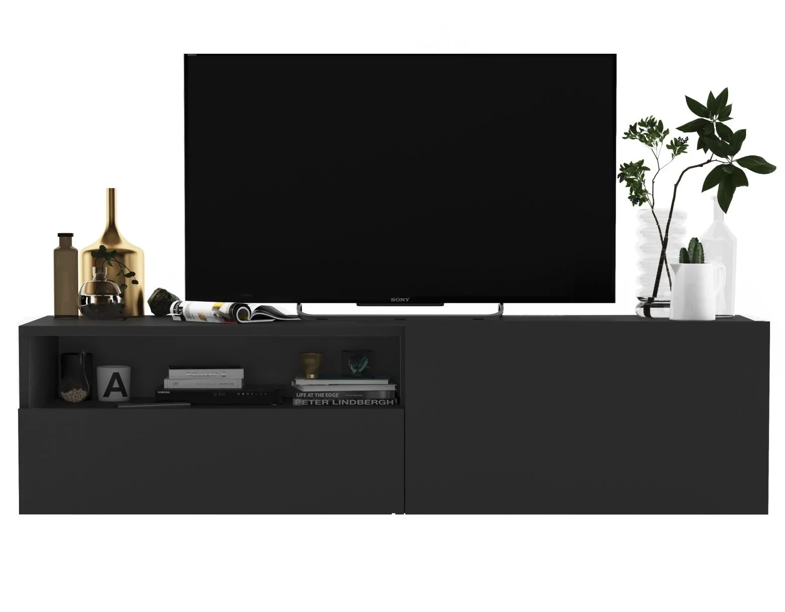 Wisząca szafka RTV, enjoy, 120x35x30 cm, grafit, mat