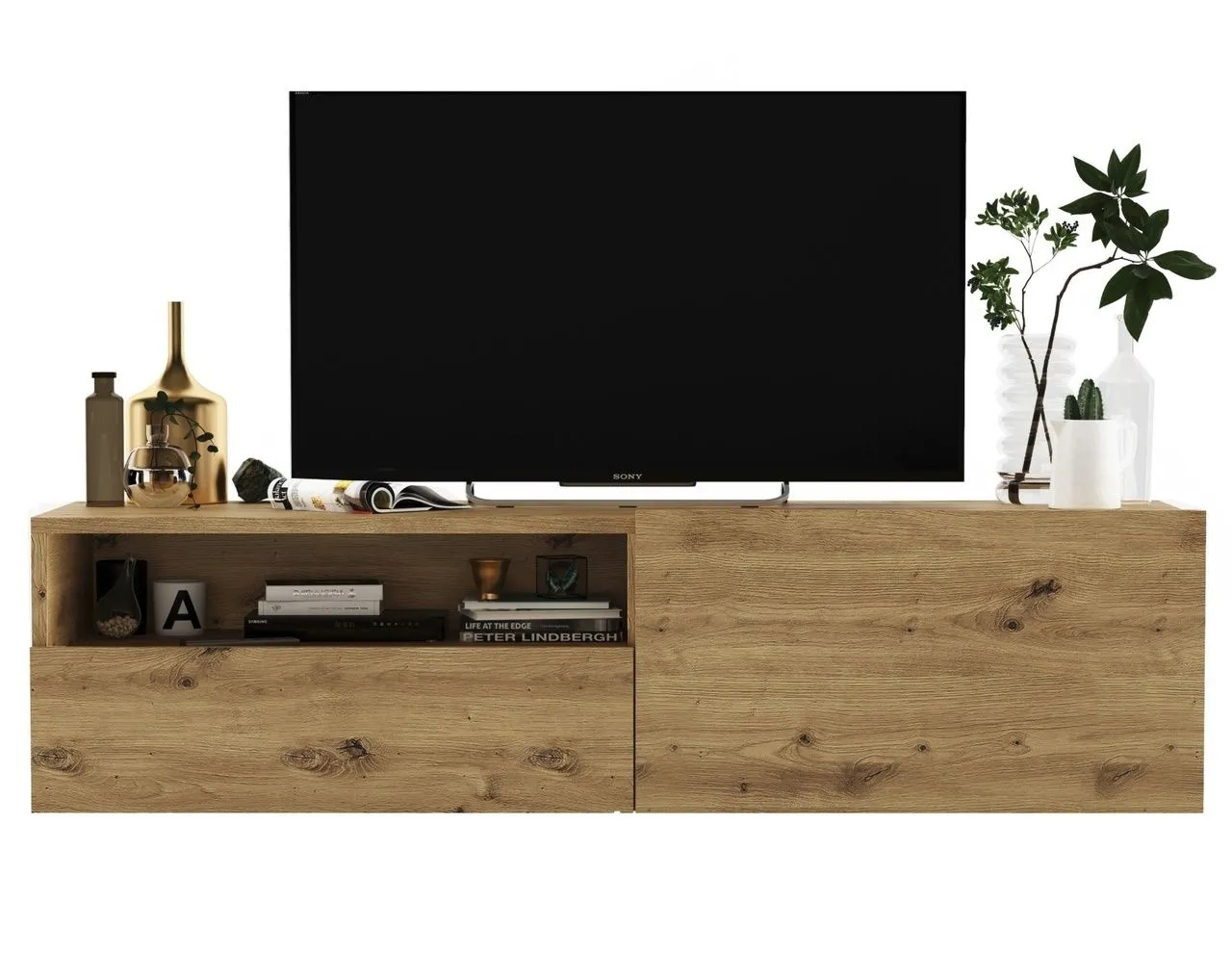 Wisząca szafka RTV, enjoy, 120x35x30 cm, dąb artisan, mat