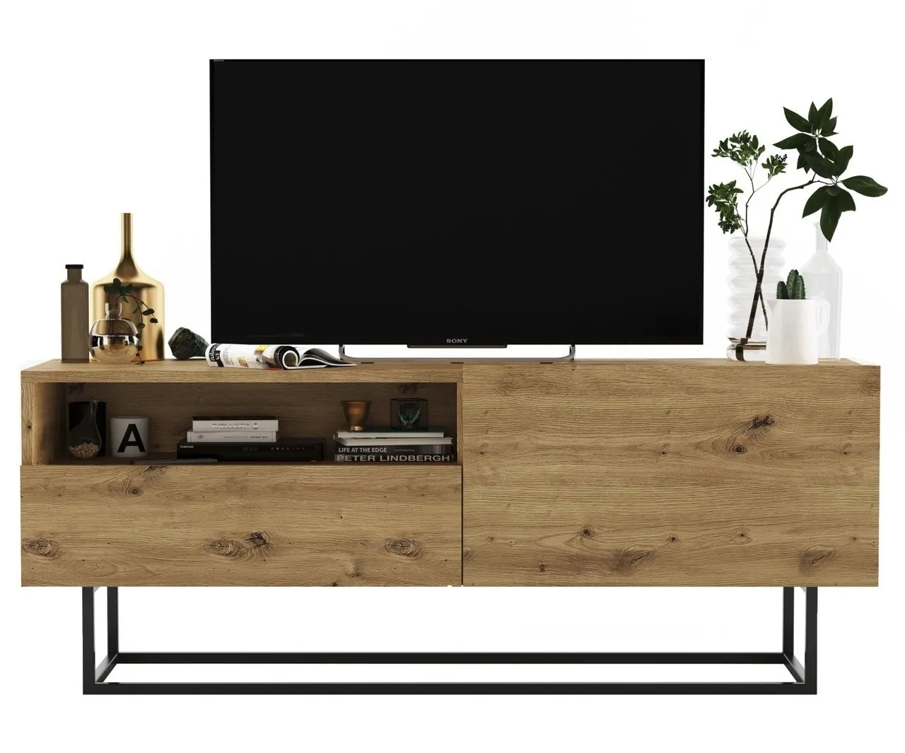 Komoda RTV, półka, loft, enjoy, 120x35x46 cm, dąb artisan, mat