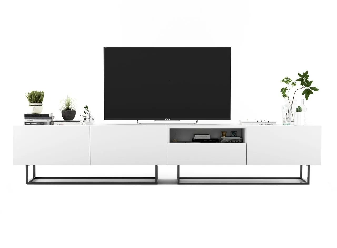 Komoda RTV, półka, loft, industrialna, enjoy, 240x35x46 cm, biel, mat