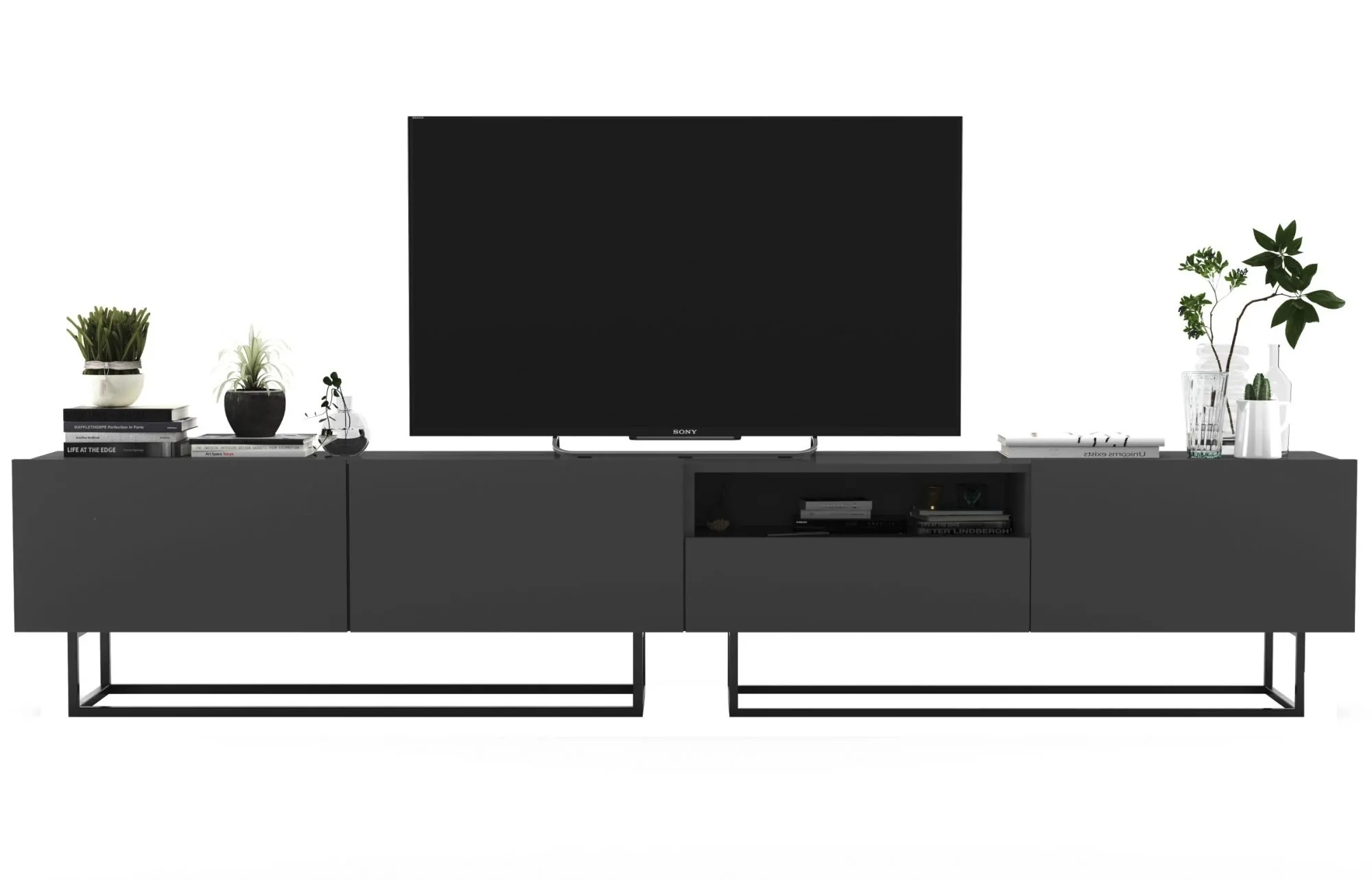 Komoda RTV, półka, loft, industrialna, enjoy, 240x35x46 cm, grafit, mat