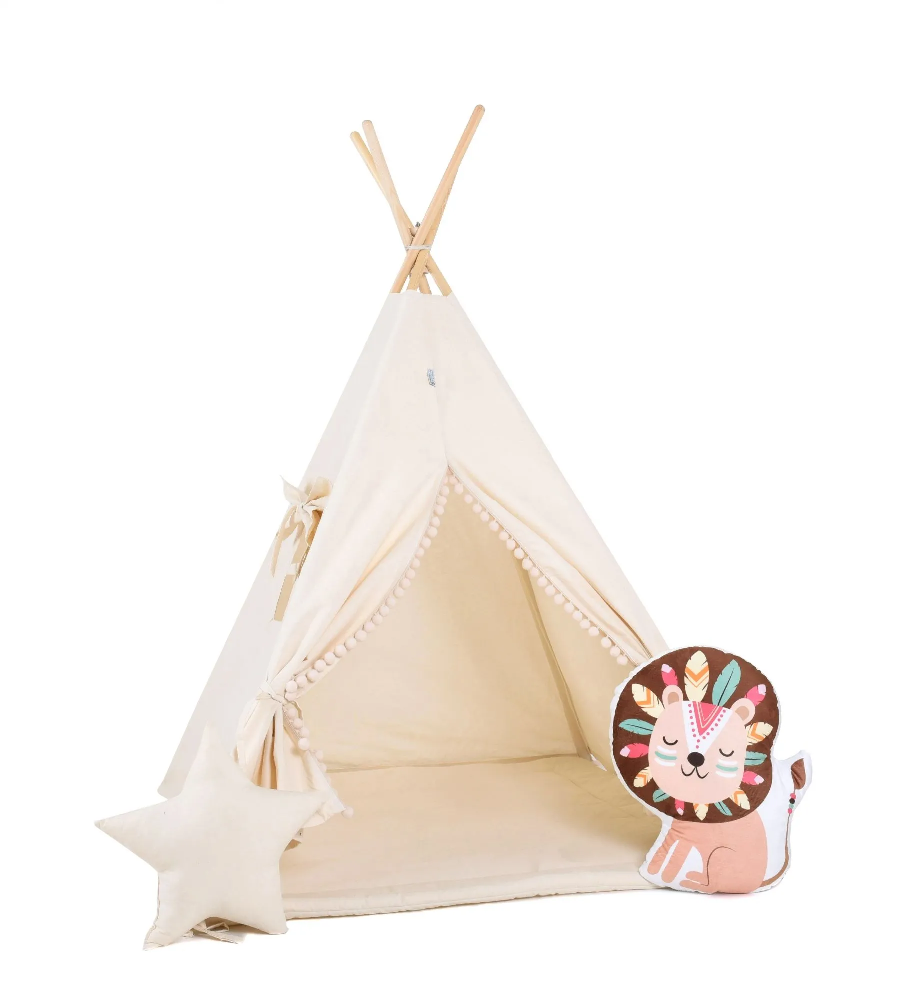 Namiot tipi dla dzieci, bawełna, okienko, lew, kremowy obłoczek