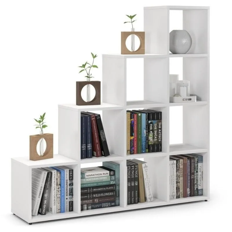 Regał schodkowy, komorowy, ETAP, 133x30x133 cm, biel, mat