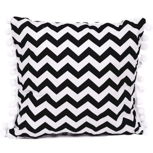 Poduszka dla dziecka, jasiek, Czarny zygzak z białymi pomponikami, 40x40 cm