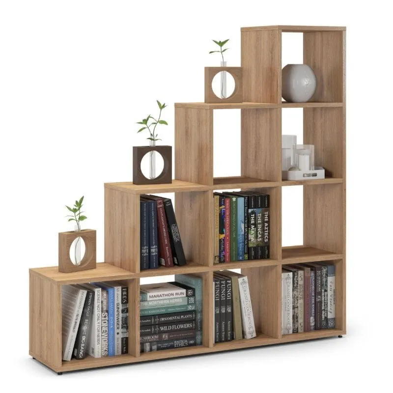 Regał schodkowy, komorowy, ETAP, 133x30x133 cm, dąb, mat