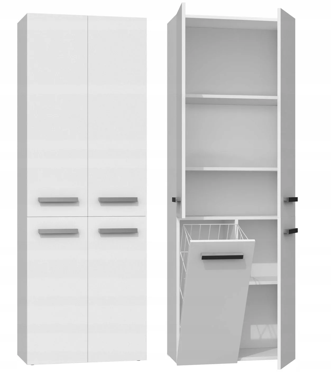 Szafka do łazienki, regał, kosz na pranie, nel, 60x30x174 cm, biel, mat