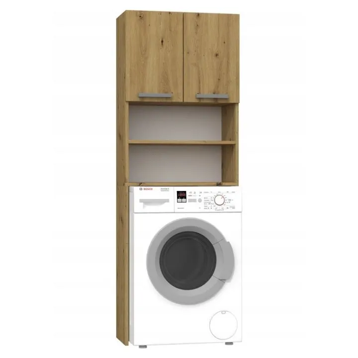 Szafka łazienkowa, szafka nad pralkę, pola, 64x30x183 cm, dąb artisan