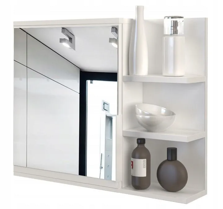 Lustro do łazienki, półki, szafka, prawe, lumo, 60x14x50 cm, biel, mat