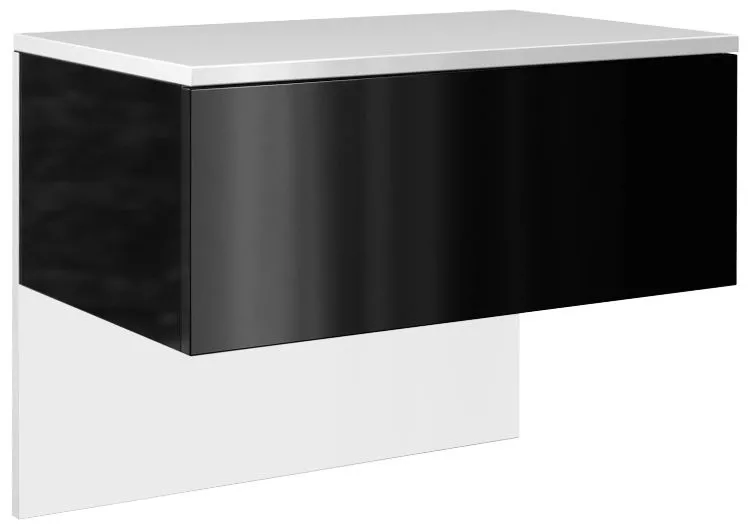 Szafka nocna, wisząca, do sypialni, lili, 61x35x46 cm, biel, czerń, połysk