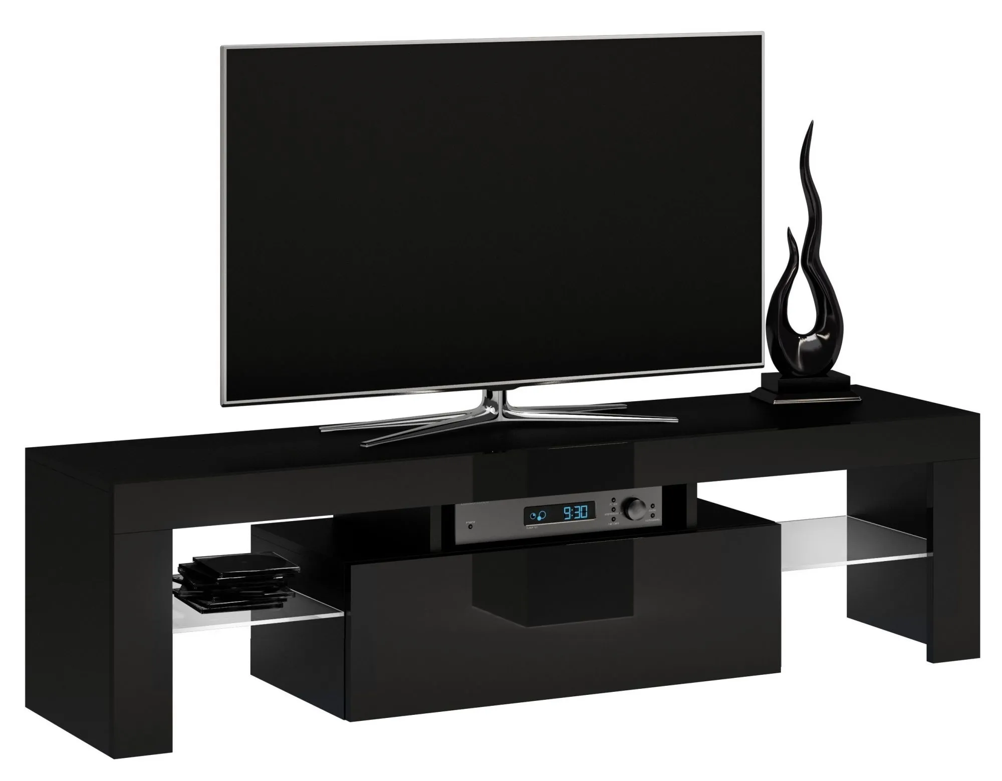 Szafka pod telewizor, stolik rtv, deko, 140x40x45 cm, czerń, połysk