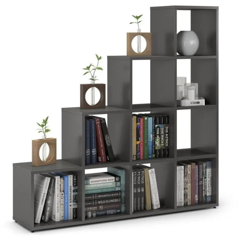 Regał schodkowy, komorowy, ETAP, 133x30x133 cm, grafit, mat