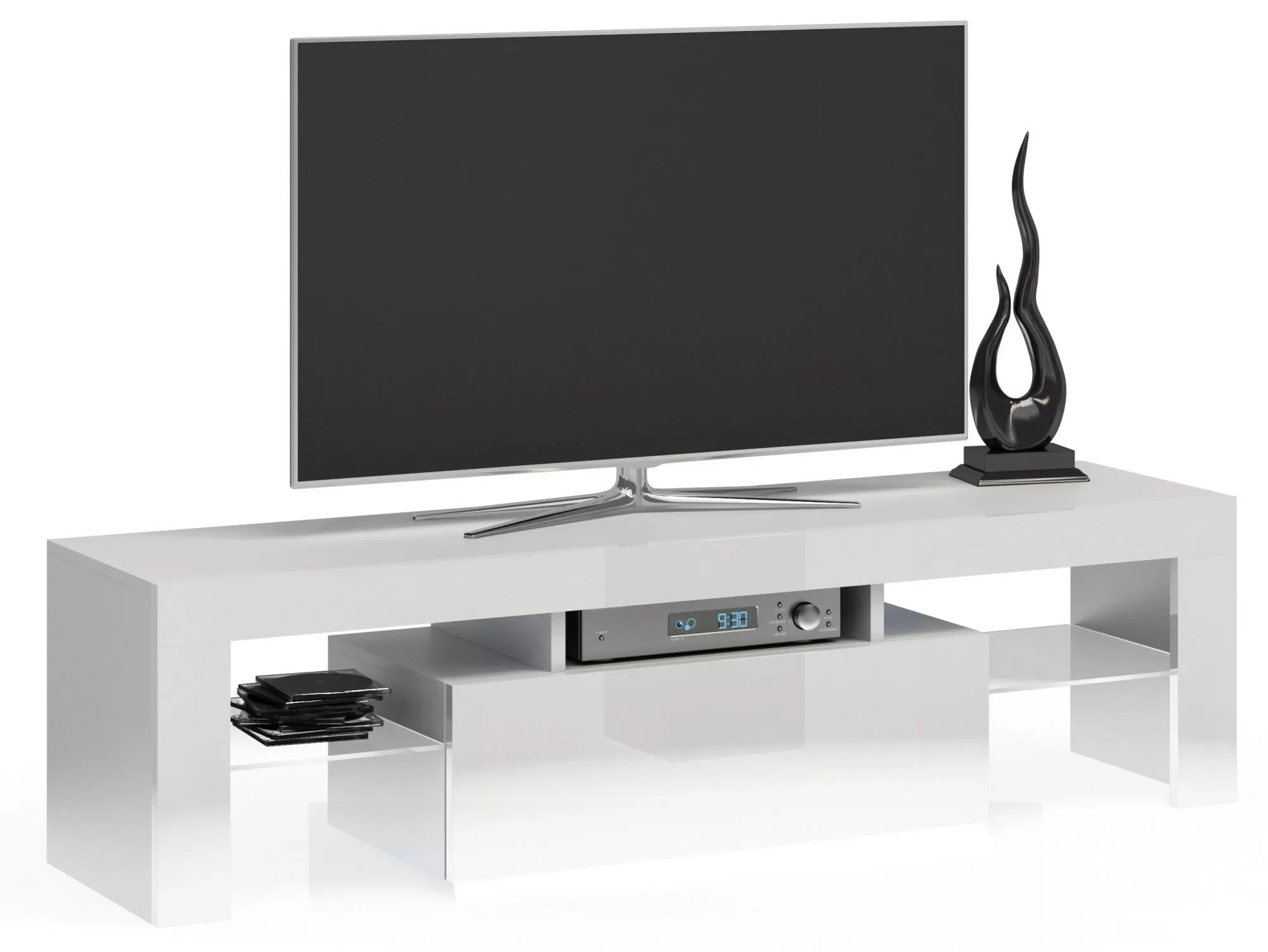 Szafka pod telewizor, stolik rtv, deko, 140x40x45 cm, biel, połysk