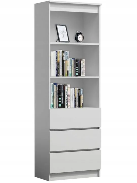 Regał do salonu, szuflady, 60x35x180 cm, biel, mat