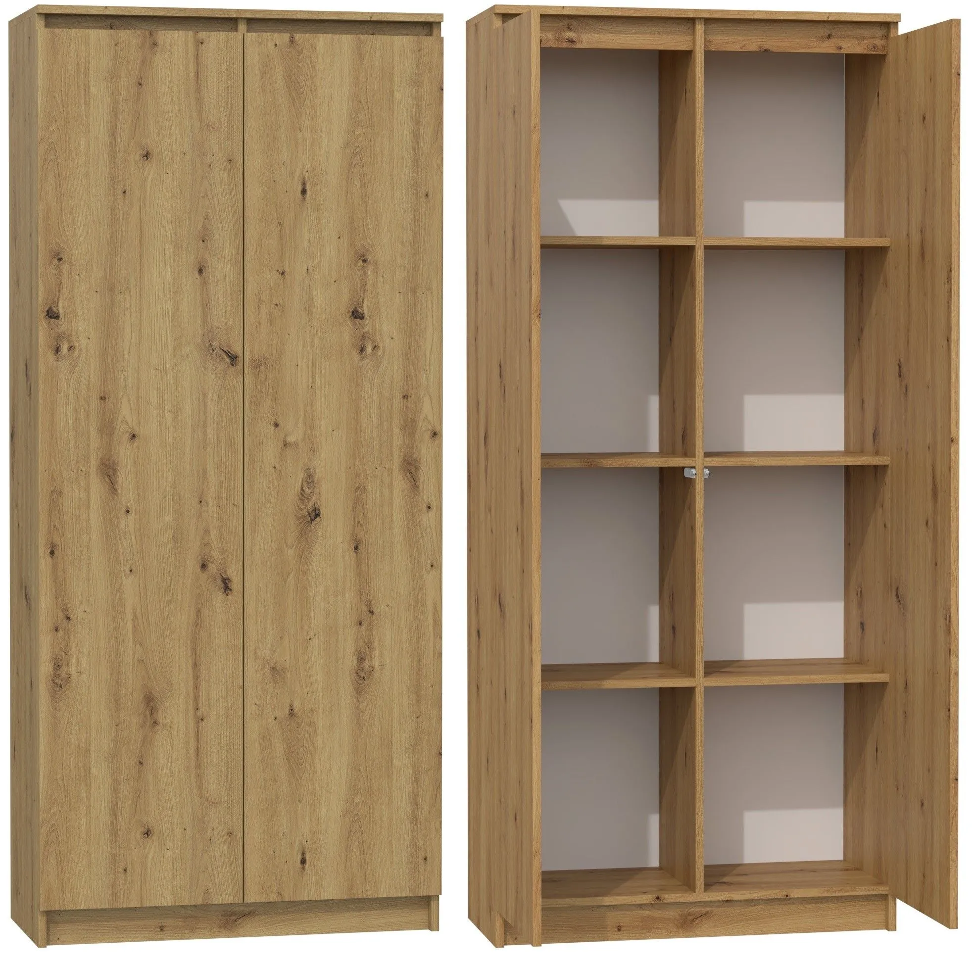 Regał do salonu, zamykany, szafka, hemn, RS-80, 80x35x180 cm, dąb artisan