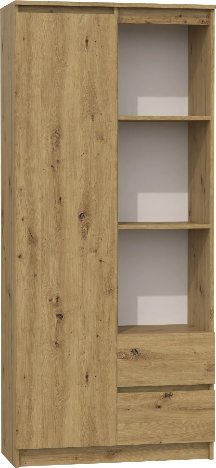 Regał do salonu, szuflady, szafka, bily, 80x35x180 cm, dąb artisan