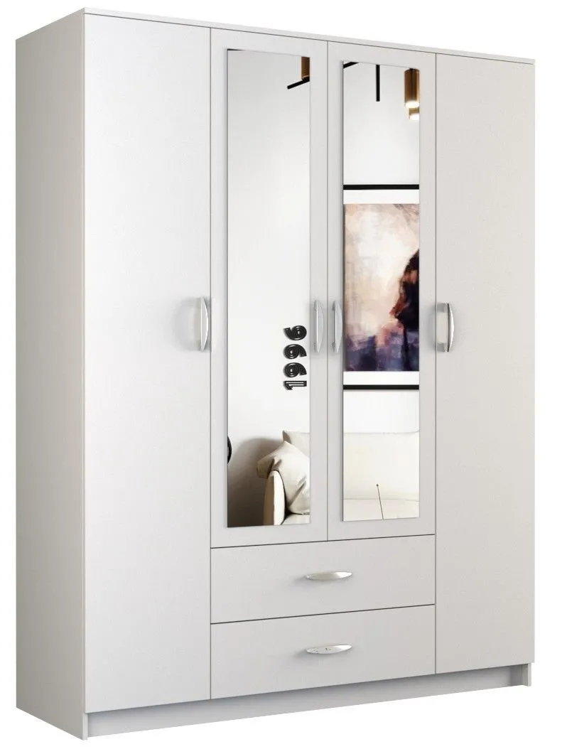 Szafa do sypialni, lustro, szuflady, romana, 160x52x205 cm, biel, mat