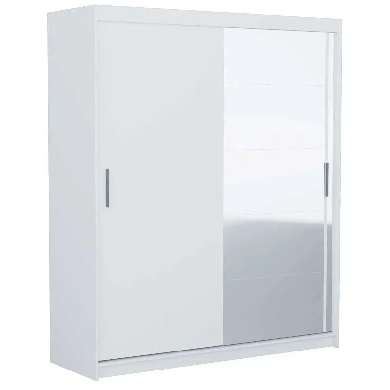 Szafa do sypialni, drzwi przesuwne, duże lustro, faro, 180x61x216 cm, biel, mat