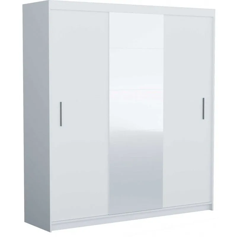 Szafa do sypialni, drzwi przesuwne, duże lustro, faro, 235x61x216 cm, biel, mat