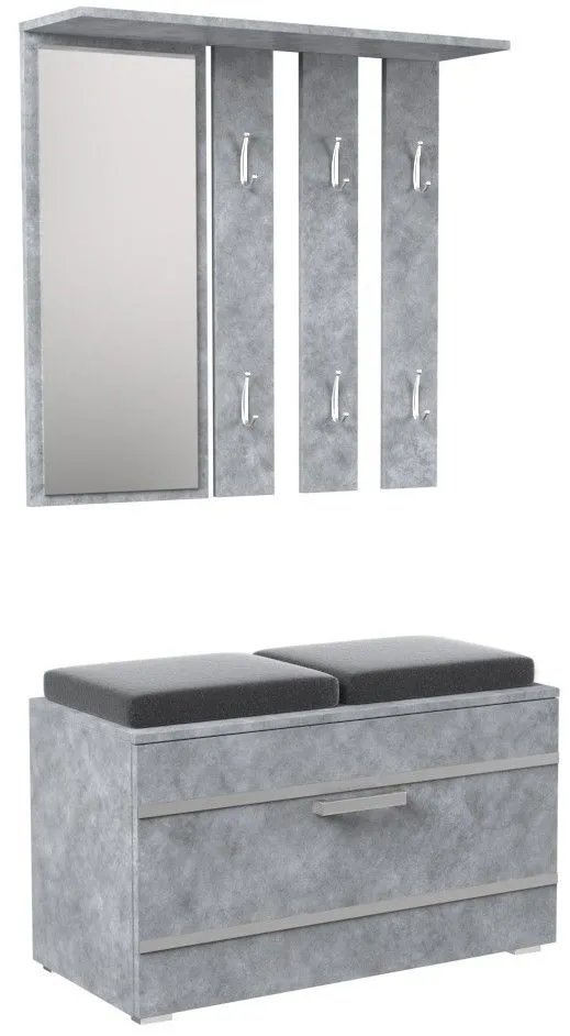 Garderoba do przedpokoju, szafka na buty, wieszak, lustro, opal, 85x35x180 cm, beton