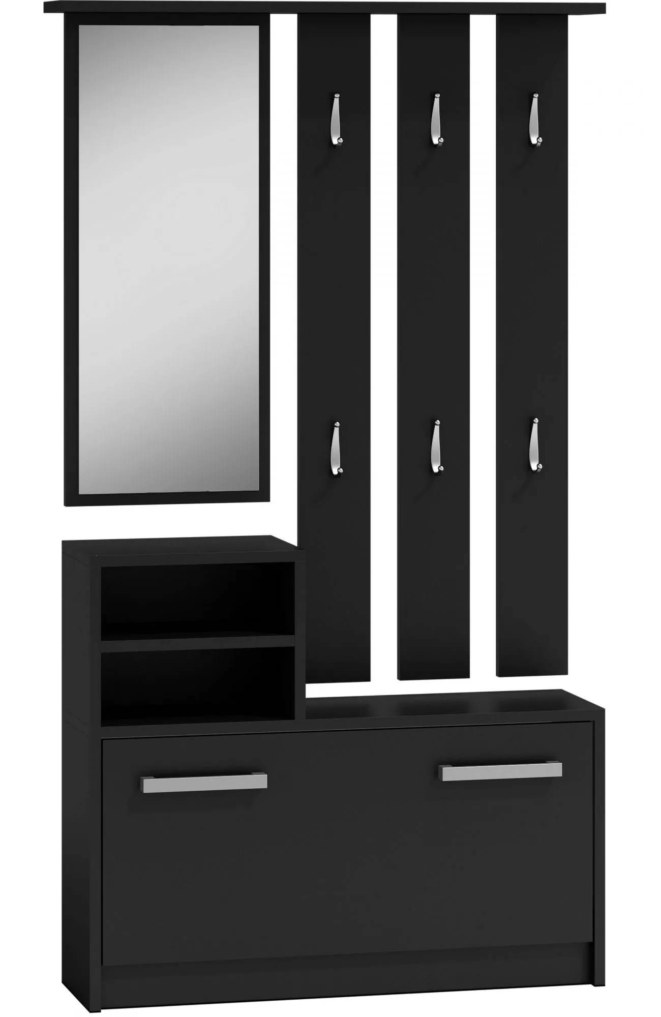 Garderoba, szafka na obuwie, wieszak z lustrem, vera, 85x24x180 cm, czerń, mat