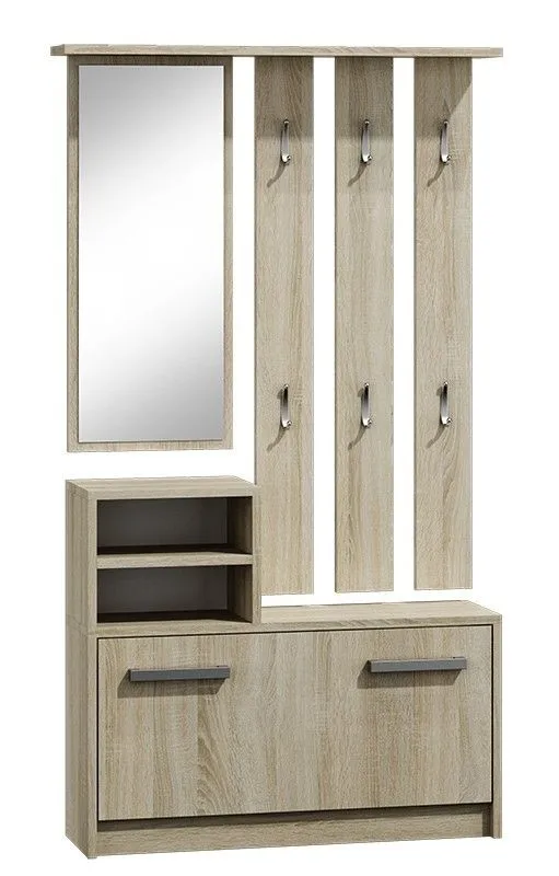 Garderoba, szafka na obuwie, wieszak z lustrem, vera, 85x24x180 cm, dąb sonoma